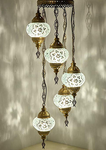 Turkish Mosaic Chandelier (5 globes/bulbs)